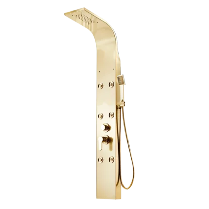 Panneau de Douche Acier Inoxydable Or Brossé – Douche Pluie, Jets Massage, Installation Murale Facile