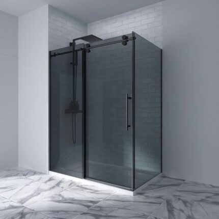 Atlanta PLUS – Ensemble de Douche Coulissante Réversible 60x32x76” – Verre Fumé 8MM & Finition Dorée