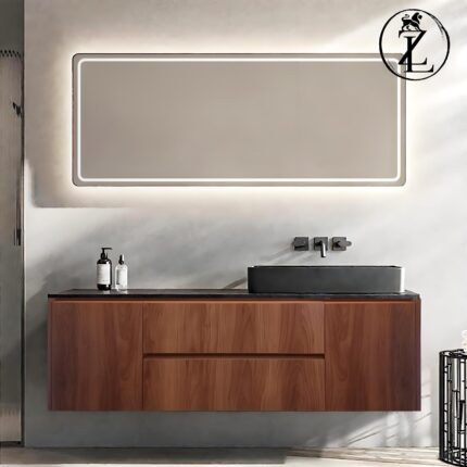 Meuble-Lavabo  60” – Double Vasque, Bois Blanc, Comptoir en Marbre Reconstitué – Soft-Close et Rangement Optimisé (Copie)