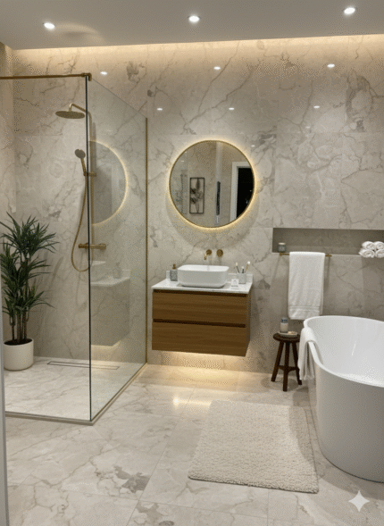 Meuble-Lavabo  24” – Double Vasque, Bois Blanc, Comptoir en Marbre Reconstitué – Soft-Close et Rangement Optimisé