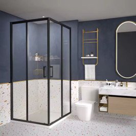 MADRID 32 in. W x 32 in. L x 76 in. H Porte de Douche carrée coulissante semi-cadrée