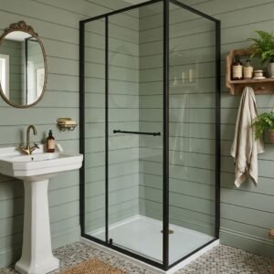FLORIDA 32 in. W x 32 in. L x 76 in. H Porte de Douche carrée coulissante semi-cadrée